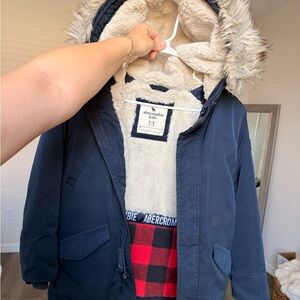 Abercrombie & Fitch Kids Dark Blue Puffer with Faux Fur Trim